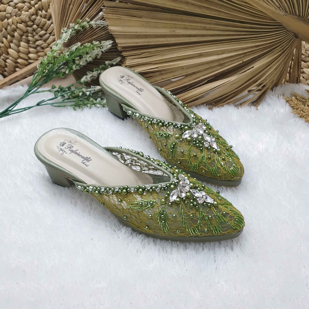 Sepatu wedding pesta cantik alena iceblue &amp; olive hak tahu 5/7 cm