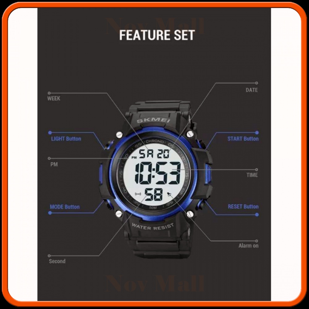 SKMEI Jam Tangan Pria Digital Sport Watch Alarm Waterproof EL Light 1886