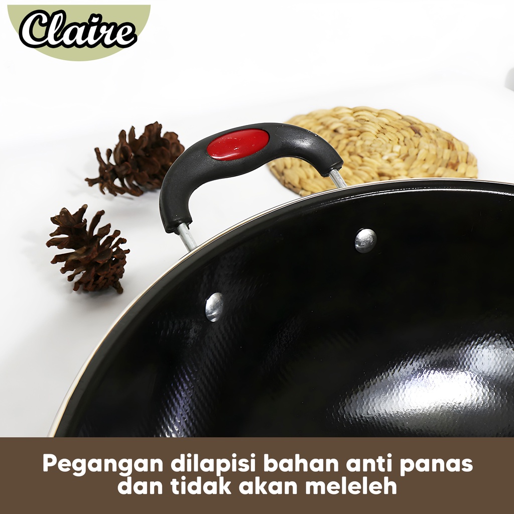 WAJAN ENAMEL 34CM/WAJAN 2 KUPING/WAJAN HITAM ANTI LENGKET PERALATAN MEMASAK