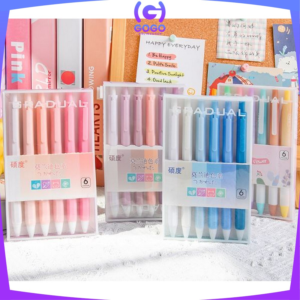 GOGO-A48 Pulpen Gel Mekanik 6IN1 Motif Polos Warna Pastel Gaya Korea / Alat Tulis Pena Cair 0.5mm / Pena Rainbow Perlengkapan Sekolah Import