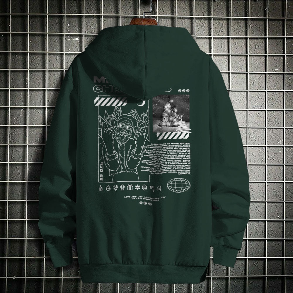 HIPNOP Christmas Street Outerwear Unisex Zipper Sablon Pria Premium Jaket Pria Jumper Hoodie