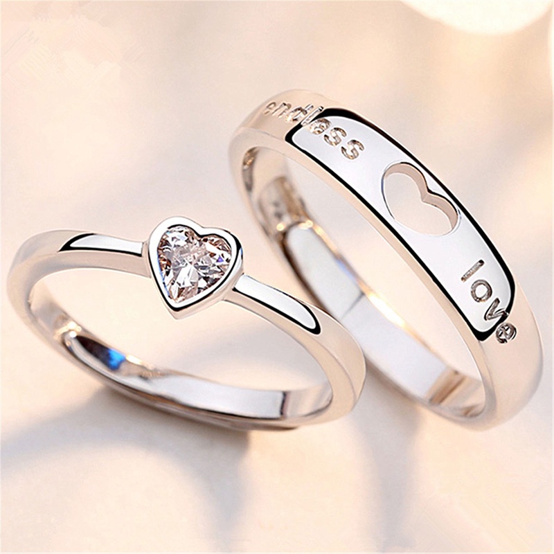 2pcs/set Cinta Hati Zirkon Cincin Pasangan Yang Dapat Disesuaikan Berongga Tak Berujung Cinta Kekasih Pasangan Rings Untuk Wanita Pria Pertunangan Pernikahan