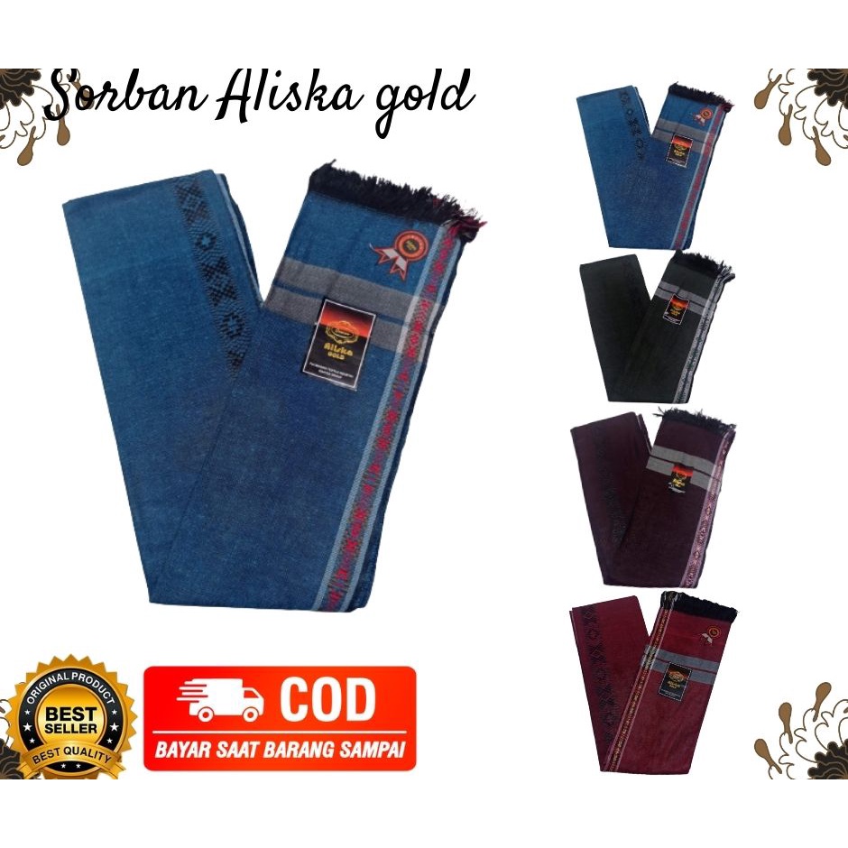 SORBAN ALISKA GOLD SORBAN PANJANG JUMBO SUPER TEBAL/SORBAN TENUN ALISKA JUMBO ACRYLIC SORBAN DEWASA TERLARIS MURAH