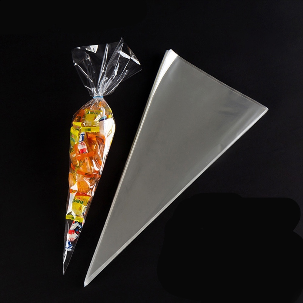 50 Pcs Pack Plastik Segitiga Cookies Bag Cone Bening Cellophane Packing Bag Pernikahan Ulang Tahun Natal Nikmat Packing Transparan Permen Kantong Dengan Dasi