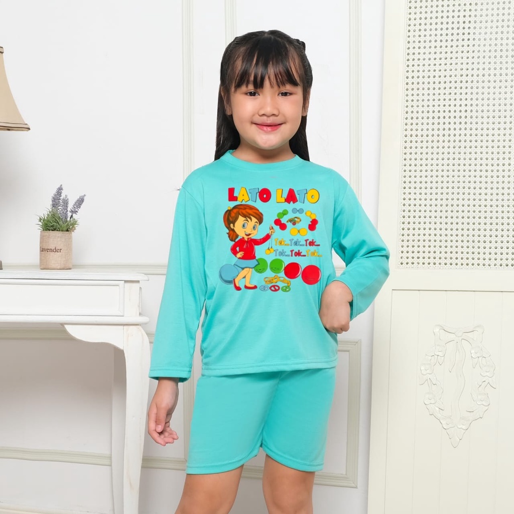 Hzl_outfit Baju Setelan Oblong Anak Perempuan Lato Lato Tek Tek Tek Girl