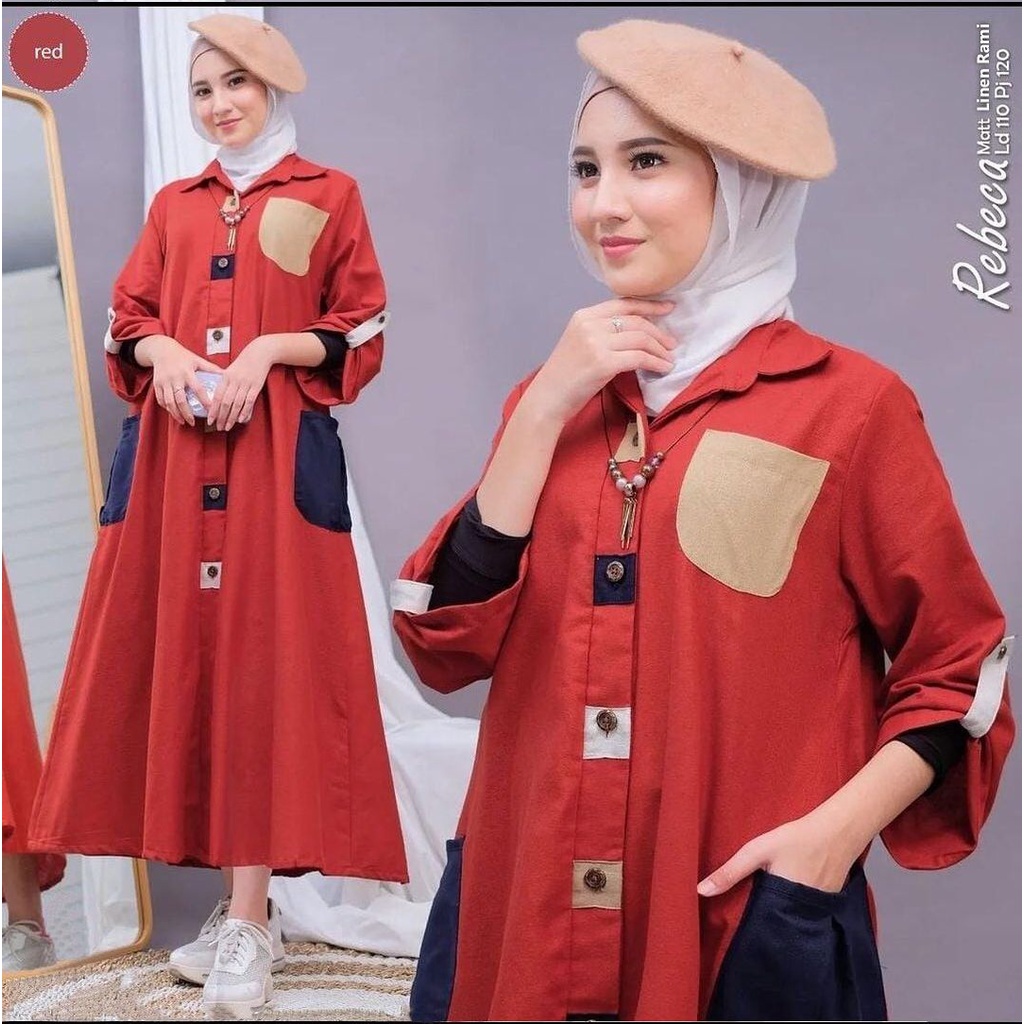 REBECA MIDI DRESS WD Bahan LINEN RAMI SIZE M L DAN XL PB 120 CM MIDI DRESS TERBARU 2023 KEKINIAN LONG TUNIK JUMBO PAKAIAN MUSLIM WANITA