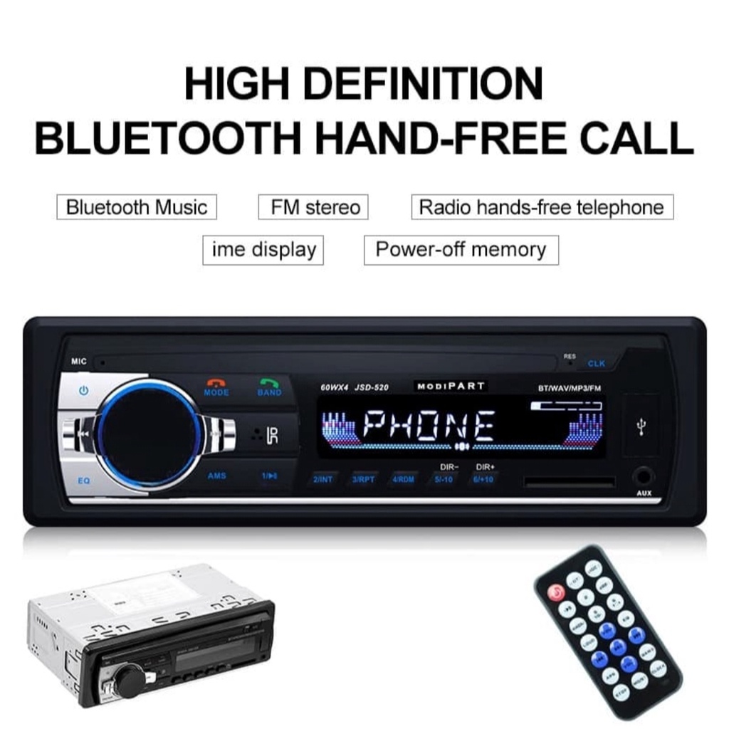 HEAD UNIT JSD-520 SINGLE DIN STEREO RADIO FM USB/SD/AUX HIGH QUALITY