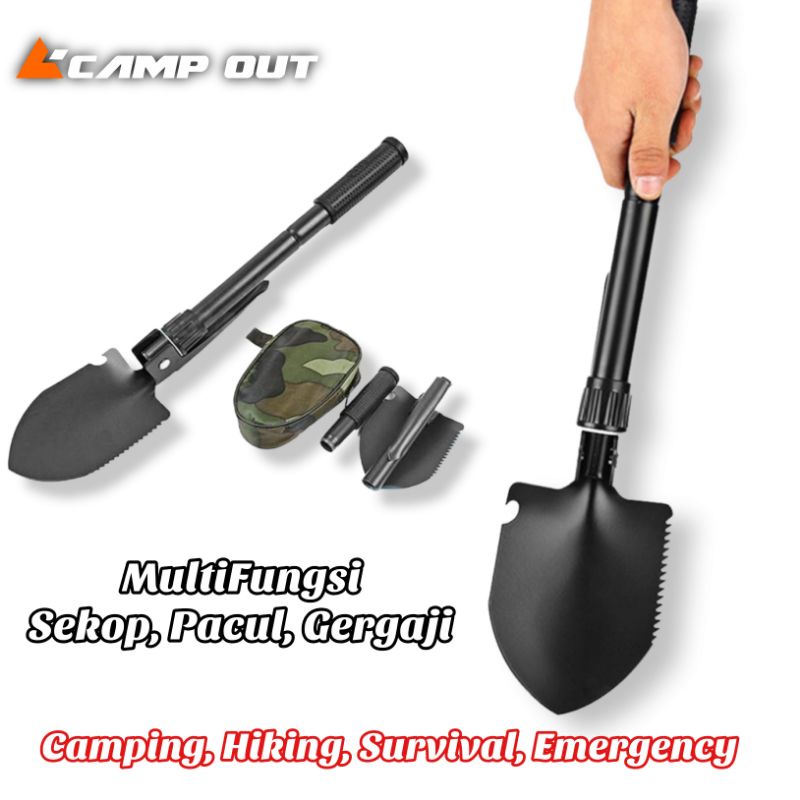 Sekop Lipat Portable Survival Tools - Cangkul Lipat Camping - Gergaji Mini Lipat Outdoor