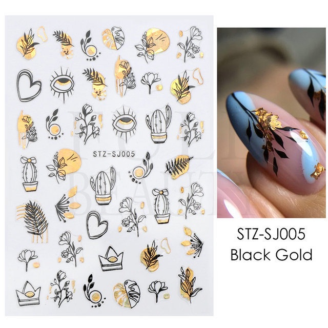 GELASA Stiker Kuku Nail Art Sticker Abstrak Gold Rosegold Black Foil 3D series STZSJ