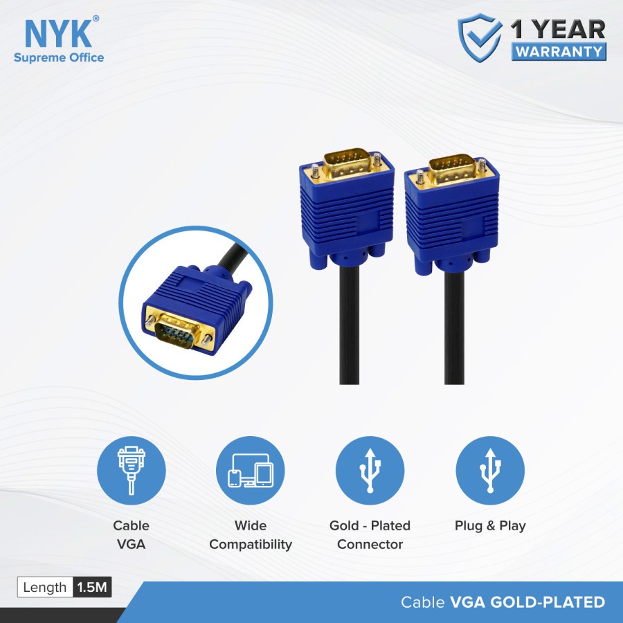 Kabel VGA Gold Plated Merk NYK Kualitas Bagus