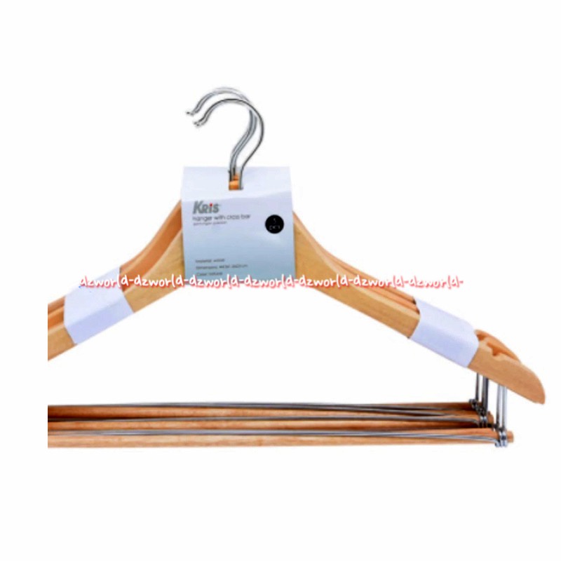 Stora Wood Hanging Cross Bar Natural 5pcs 1set Hanger Gantungan Baju Pakaian Bahan Kayu Dengan Besi Tambahan Di Tengah Tidak Mudah Patah Woods Hangers