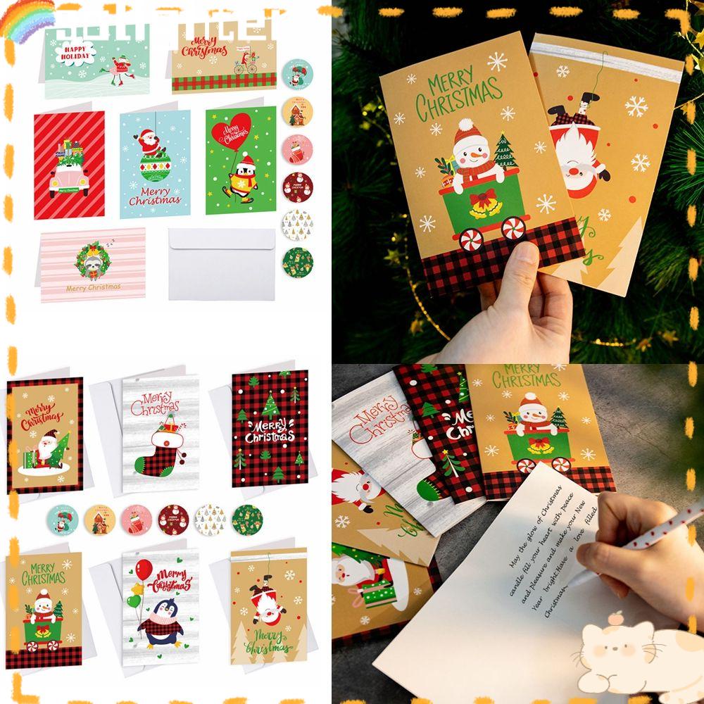 Solighter 6Pcs/Pack Kartu Natal Merry Christmas Handwritting Berkah Kagumi Kartu