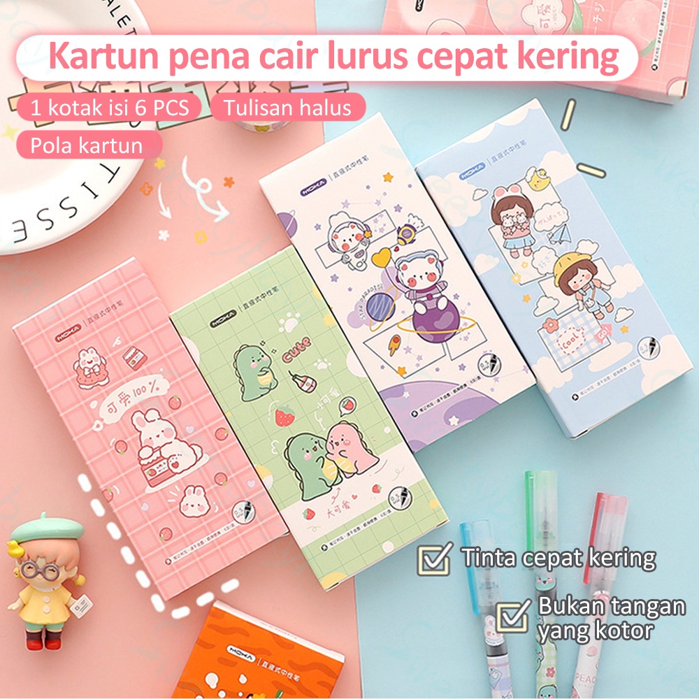 Sweetybayi 6pcs set Pen gel motif kartun Pulpen gel lucu Pulpen aesthetic import Ballpoint gel