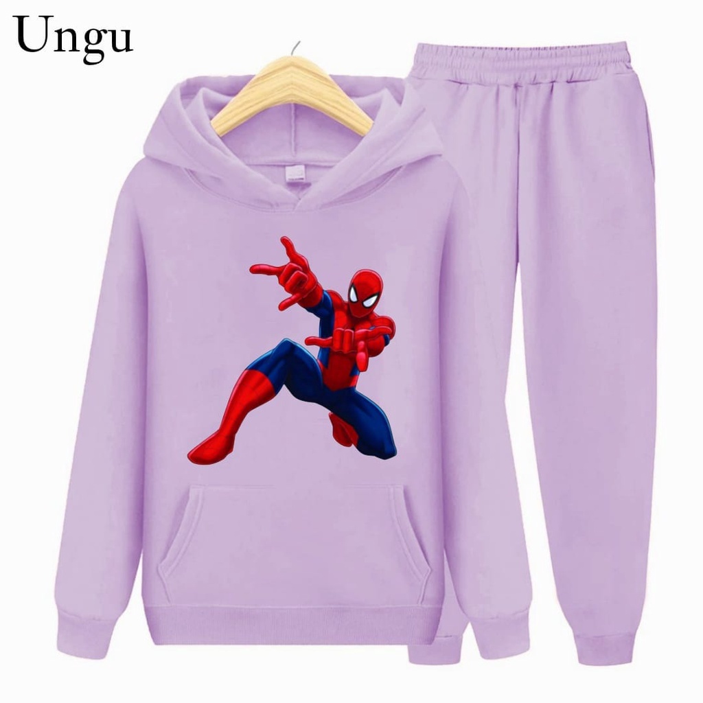 Hzl_outfit Setelan Sweater Hoodie Spiderman Anak Laki-Laki/ S.M.XL