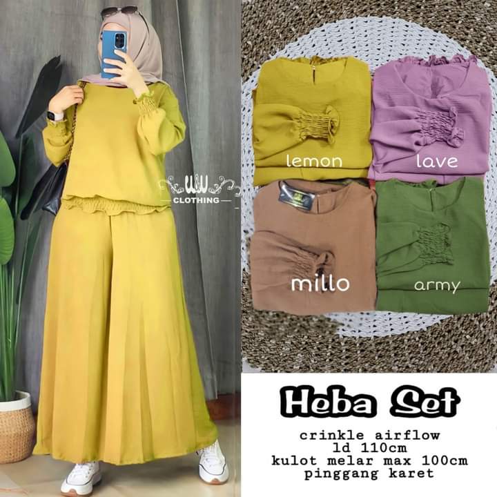 Heba set cringkle airflow/setelan wanita kekinian 2022/setelan wanita dewasa/setelan viral wanita de