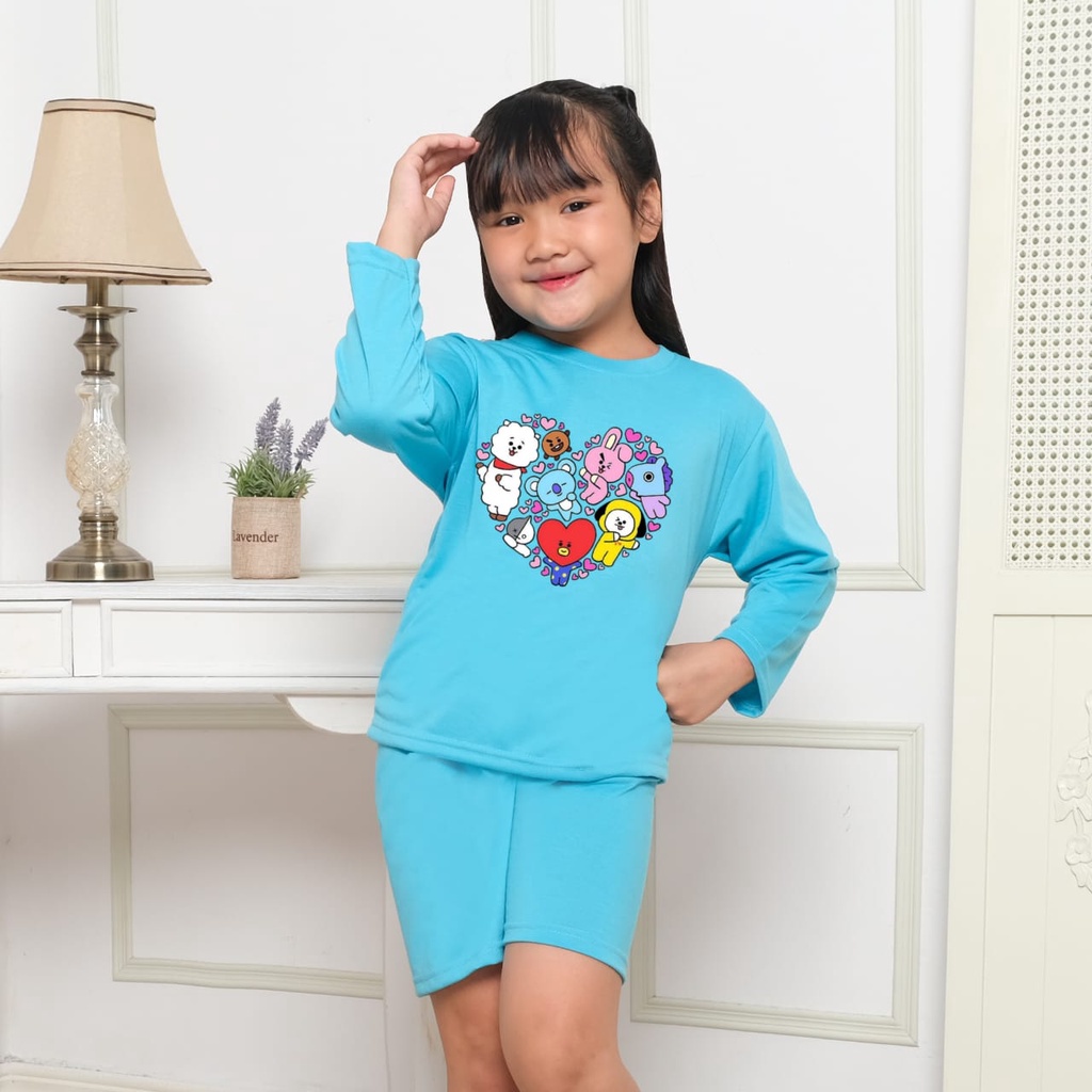 Hzl_outfit Setelan Celana Pendek Lengan Panjang BT21 LOPE Anak Perempuan (COD)