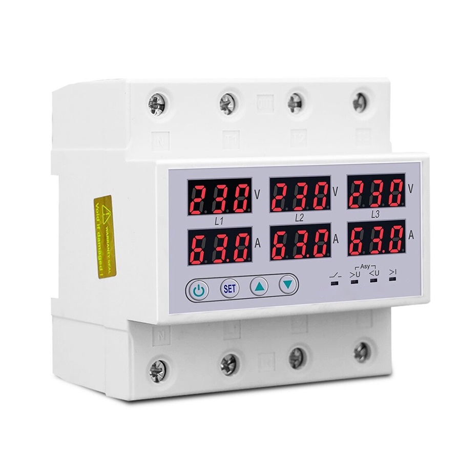 3 Phase 380V 3-63A Din rail Voltmeter Ammeter Adjustable Over and Under Voltage Current Limit Protection Monitor Relays Protector