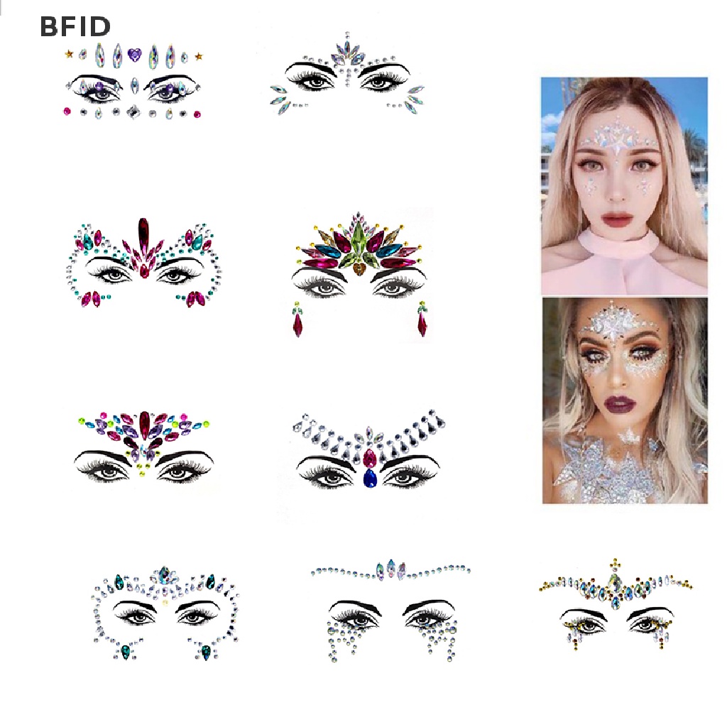 [BFID] 3d Rhinestones Stiker Wajah Tato Sexy Makeup Pesta Glitter Woman Face Jewels  [ID] Baju Kaos Distro Pria Wanita Lengan Panjang [ID]