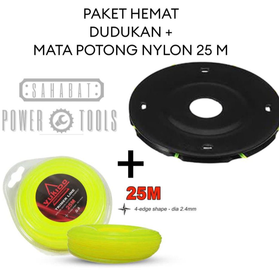 BABAYO!!! KUALITAS TERJAMIN PAKET DUDUKAN SENAR MESIN POTONG RUMPUT GENDONG TATAKAN PIRINGAN SENAR NYLON KEPALA PISAU POTONG RUMPUT TRIMMER HEAD + SENAR 4 PCS Sahabat Power Tools