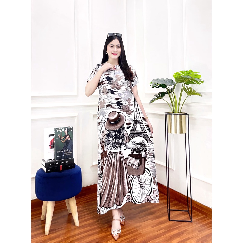 PAKAIAN WANITA LONG DRESS SOFHIA LENGAN PENDEK RESLETIG DEPAN