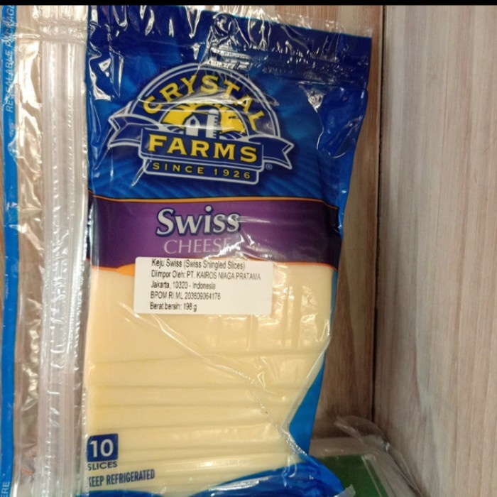 

Crystal farm swiss cheese 10 slice 198gr pack