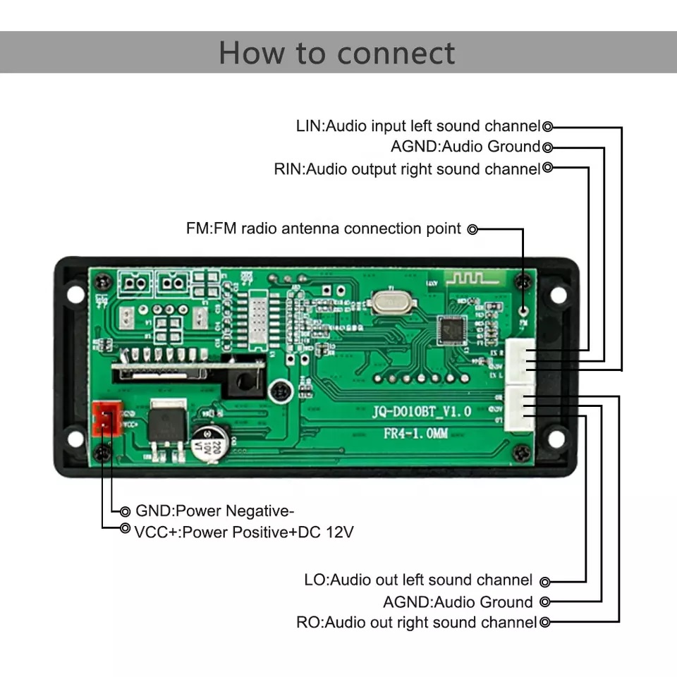 Stereo MP3 Player USB FM Board Bluetooth Module 12V Voice Recording