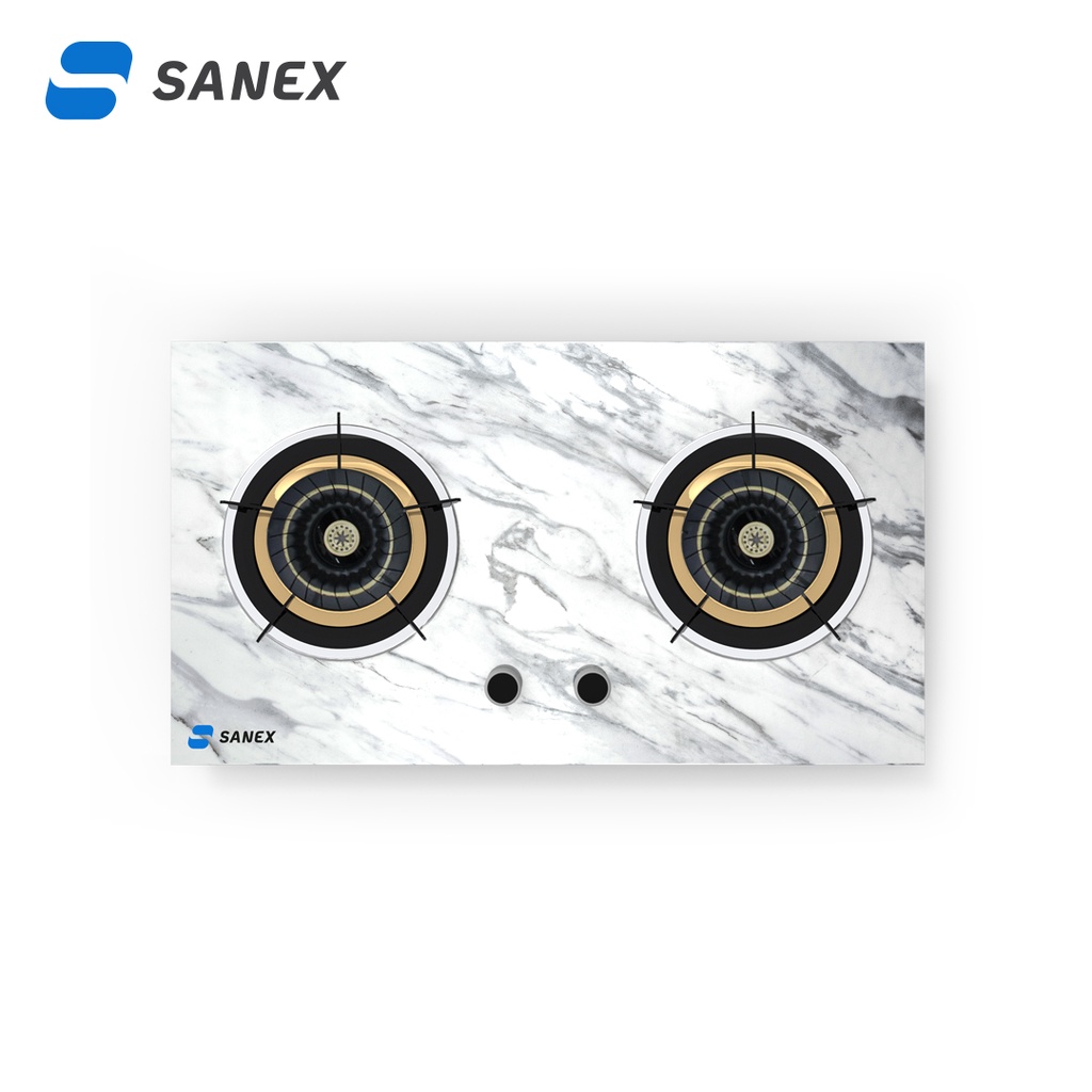 SANEX Kompor Tanam &amp; Meja Kaca 2 Tungku 2 In 1 Marble Series SN-KT201 Api Tornado Warna Hitam &amp; Putih Marmer