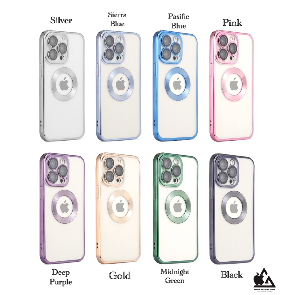 Premium Softcase Square Edge Clear Chrome iPhone 12 12 PRO MAX 11 PRO MAX XR 7 7+ 8 8+ SE 2 XS MAX  Lensa Soft Case Logo Apple Krom Electroplated Camera Pelindung Kamera Softcase Silikon Jelly Clear Cover Bukan Hardcase Silicone