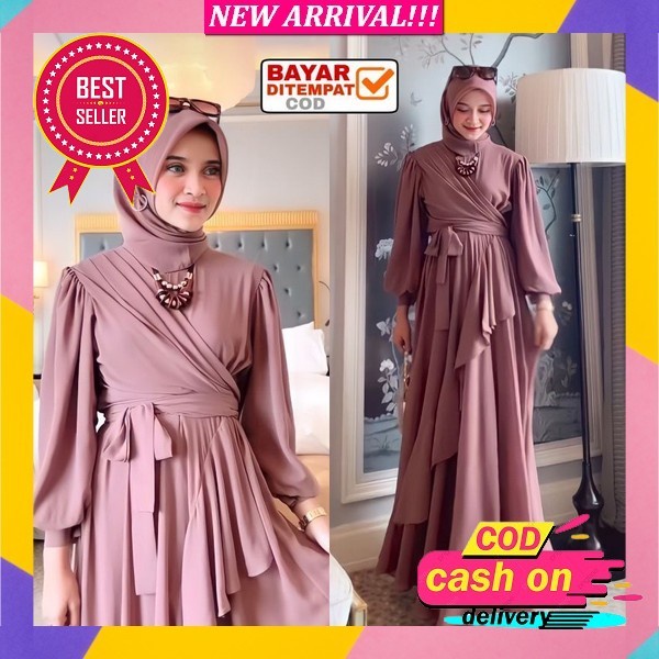 Gamis Syari Soffina Set Hijab Polos Busui Friendly Bahan Lady Zara Premium Aplikasi Renda Hitam Dan 