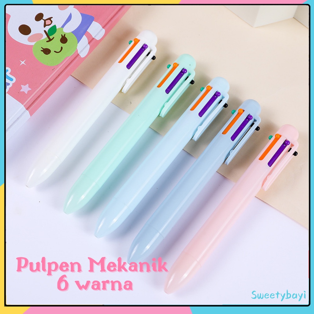 SweetyBayi Pena multicolor 6 warna Pena mekanik Pulpen warna warni Alat tulis sekolah