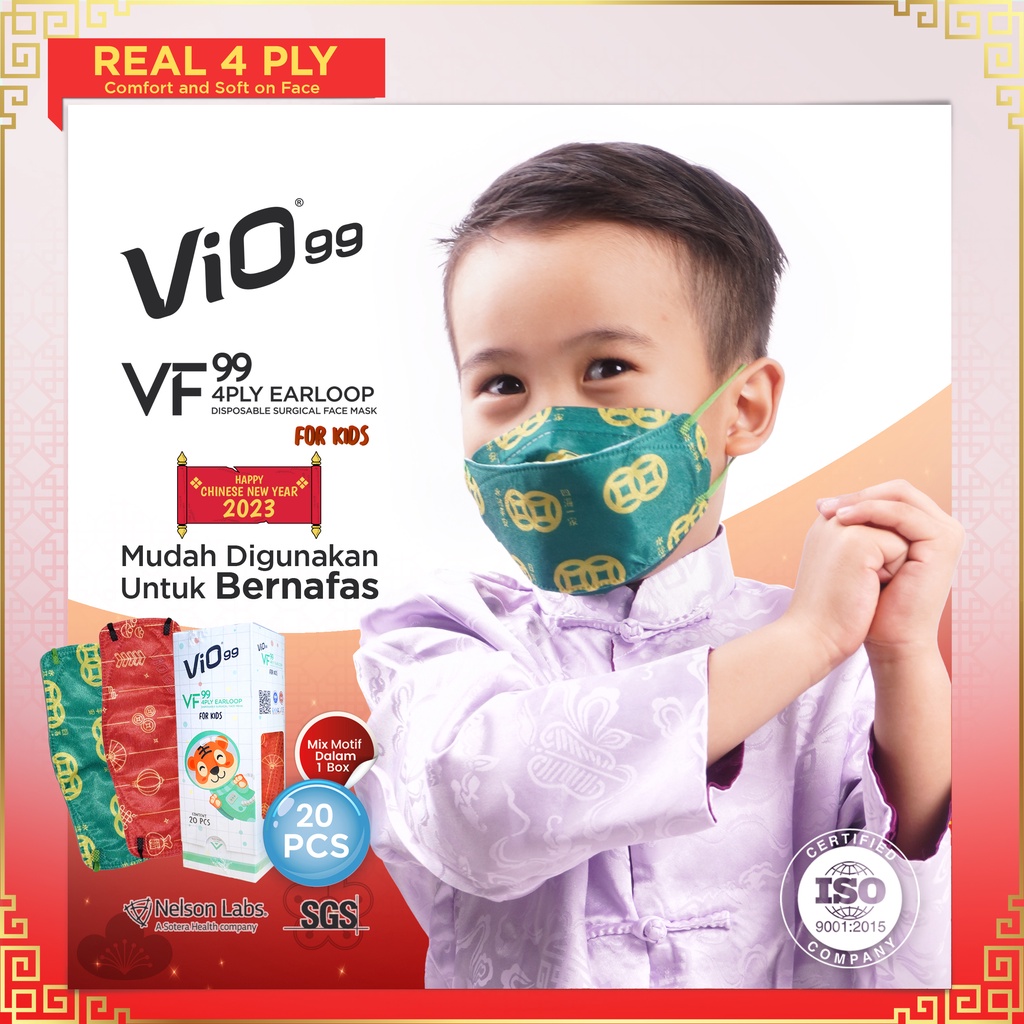 Vio VF99 Mask '20S 4 Ply Earloop Kids Mix Imlek edition isi 20 pcs masker medis anak