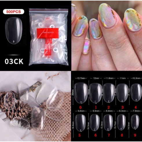 500pcs SHORT ROUND 03 CK fake nails kuku palsu bentuk bulat pendek kupal short oval