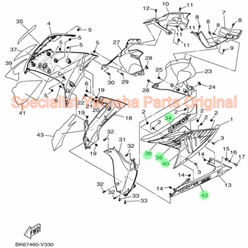 Striping Hanya bagian sayap kiri R15 V3 Monster Energy Yamaha Original YGP