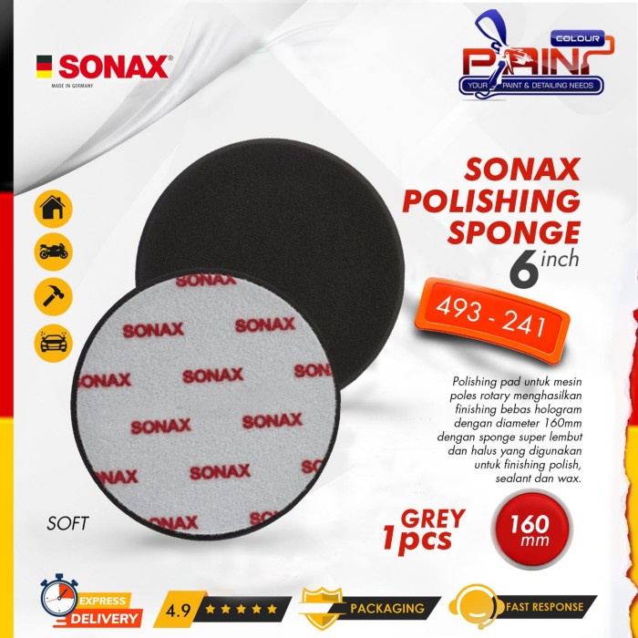 SONAX Polishing Sponge Grey Soft Busa Poles Foam Pad Finishing 6 inch