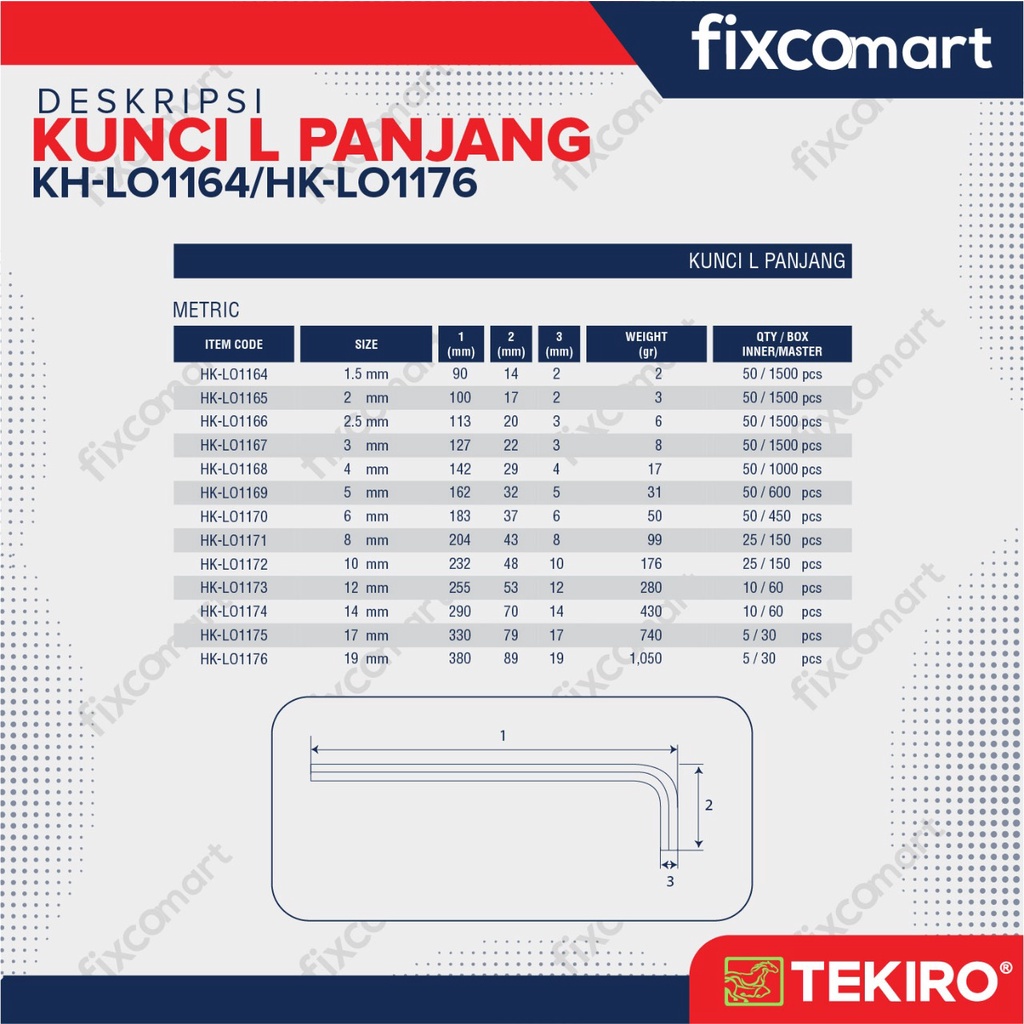 Tekiro Hex Key Long / Kunci L Panjang MM