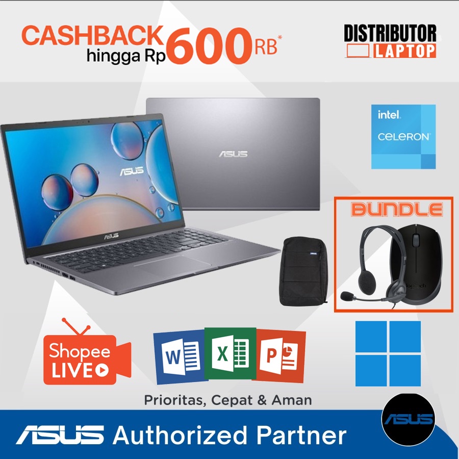LAPTOP ASUS A416MAO / Celeron N4020 / RAM 4GB 256GB 512GB SSD / 14 INCH FHD / WINDOWS 11 OHS - CICILAN 0%
