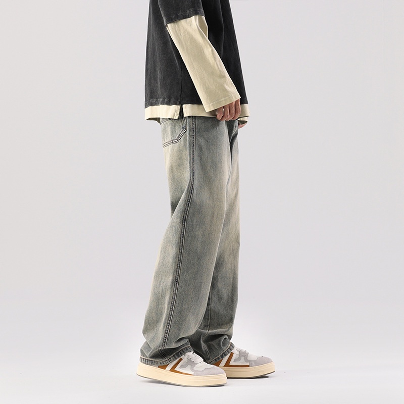 Celana Jeans Pria  Jepang Lurus Celana Jeans Pria 2022      Tipis Mencari Fashion Tertekan Pria Leba