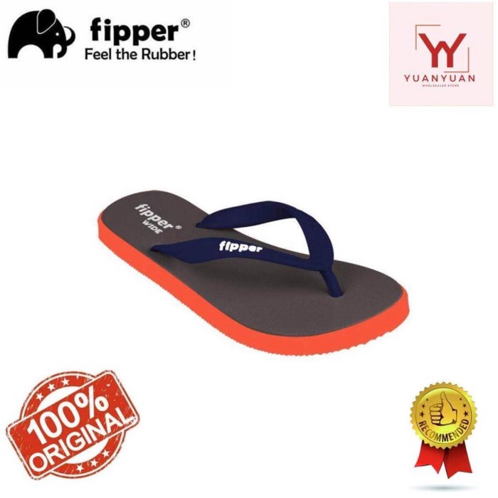 Sandal Fipper Wide Grey Orange Navy Pria Sandal Jepit Flipflop - 40