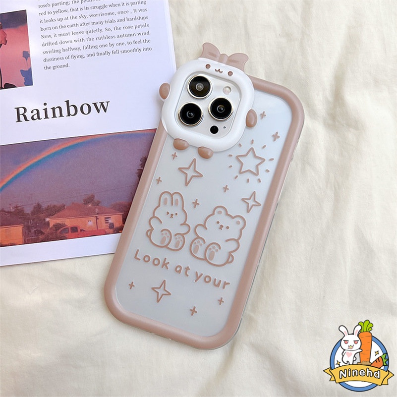 IPHONE Casing Kompatibel Untuk Iphone14 13 12 11 Pro Max X Xr Xs Max7 8 6 6s Plus Se2020Kacamata Kecil Lensa Phone Case Beruang Coklat Shockproof Glossy Silikon Soft Case Cover Pelindung