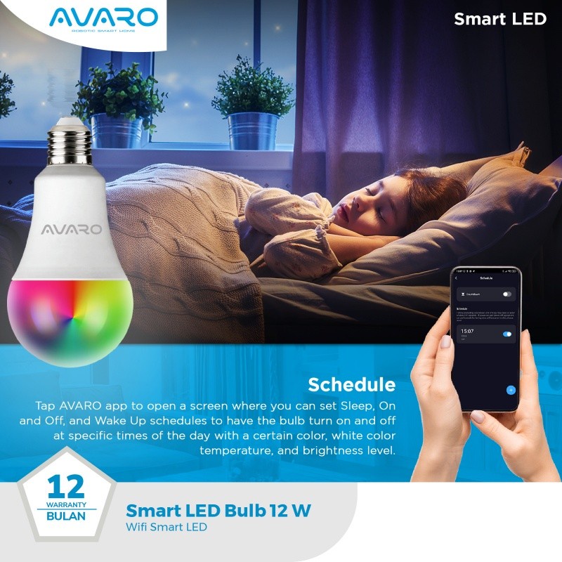 EXCLUSIVE AVARO Lampu Smart LED 12W Wifi Smart Bulb Light RGB + WW GOOD