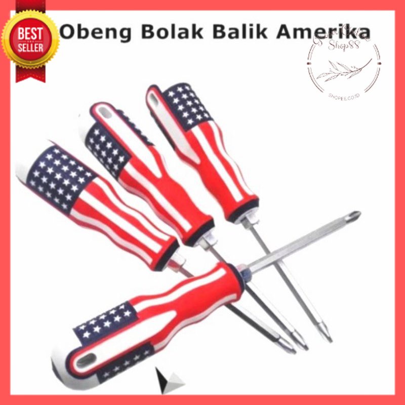 GOS -B404- Obeng Amerika Bolak Balik - Obeng Bolak Balik Kembang - Obeng Min Plus Amerika 2 in 1