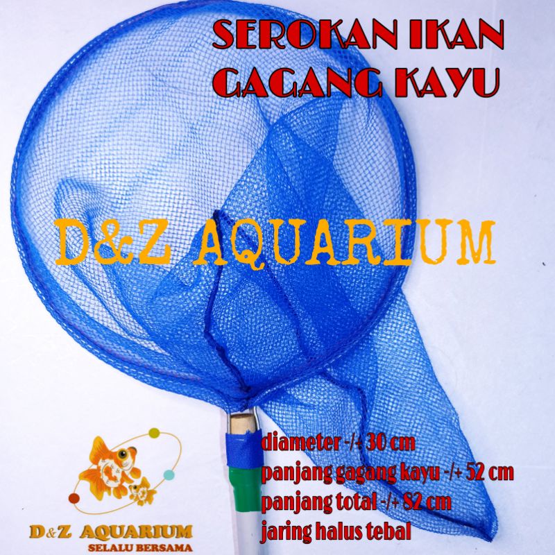 Serokan Jumbo 30 cm Gagang Kayu Saringan Ikan Besar Seser Jaring Kolam