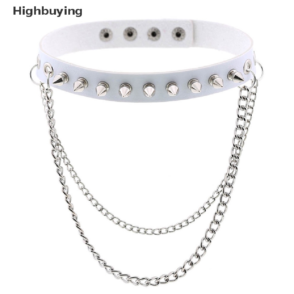 Hbid Pria Wanita Paku Rivet Liontin Rantai Punk Gothic Kulit Kalung Kerah Choker Glory