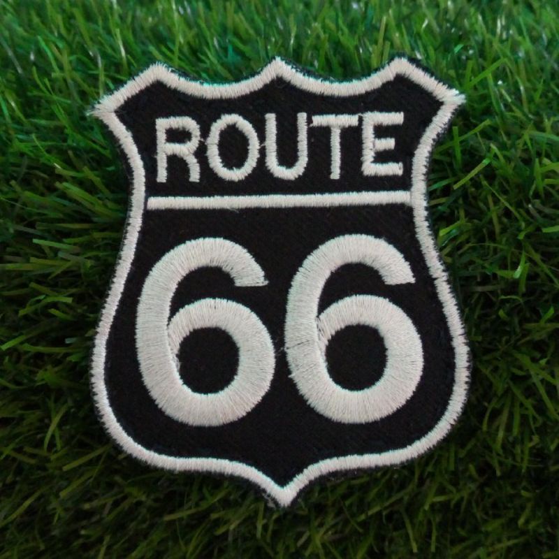 Bordir Route 66 Emblem Jaket Jeans Bomber Tas Anak Band Geng Motor Moge Pecinta Alam