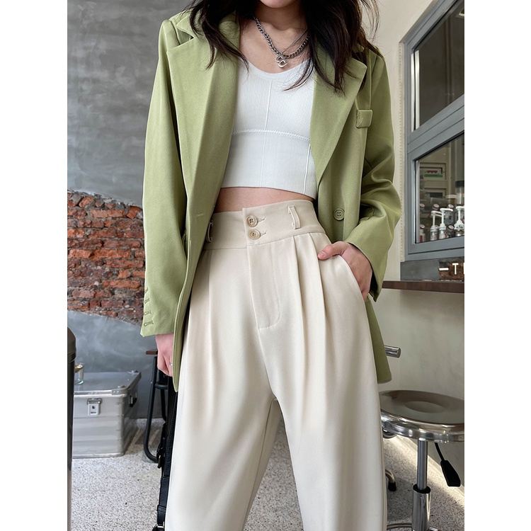 Kerja Celana Highwaist Loose Celana Setelan Wanita Korean S - XXL (dua tombol + karet)