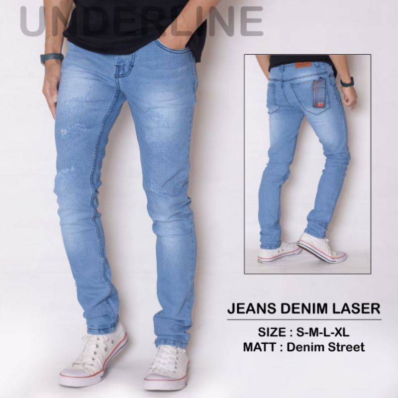 Celana Panjang Jeans Pria Slimfit Original Underline Model Laser