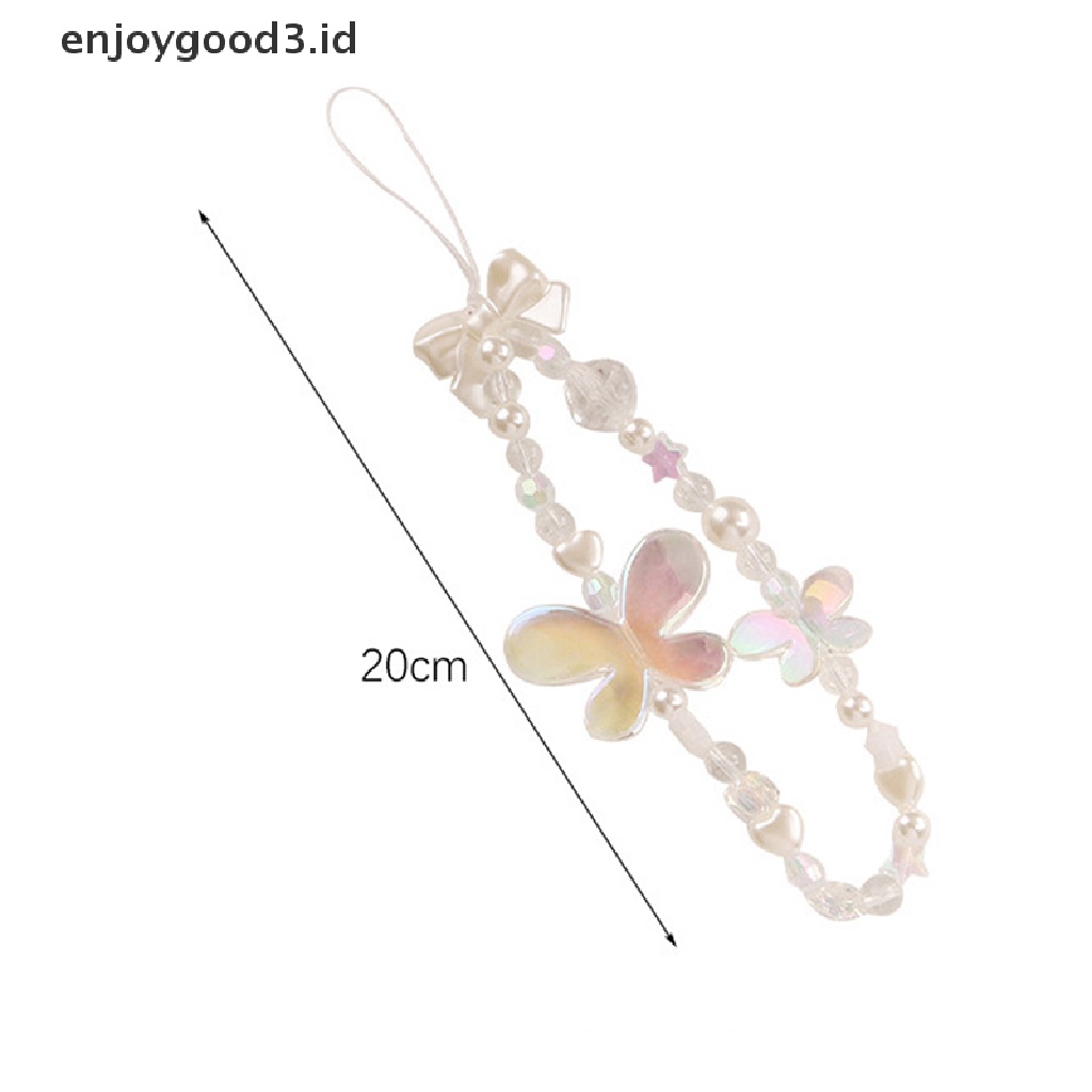 [Rready Stock] Kupu-Kupu Mutiara Manik-Manik Akrilik Ponsel Tali Rantai Gadis Ponsel Case Lanyard (ID)