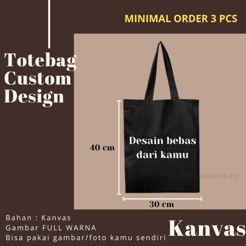 Totebag Custom Kanvas Hitam (30×40 cm)