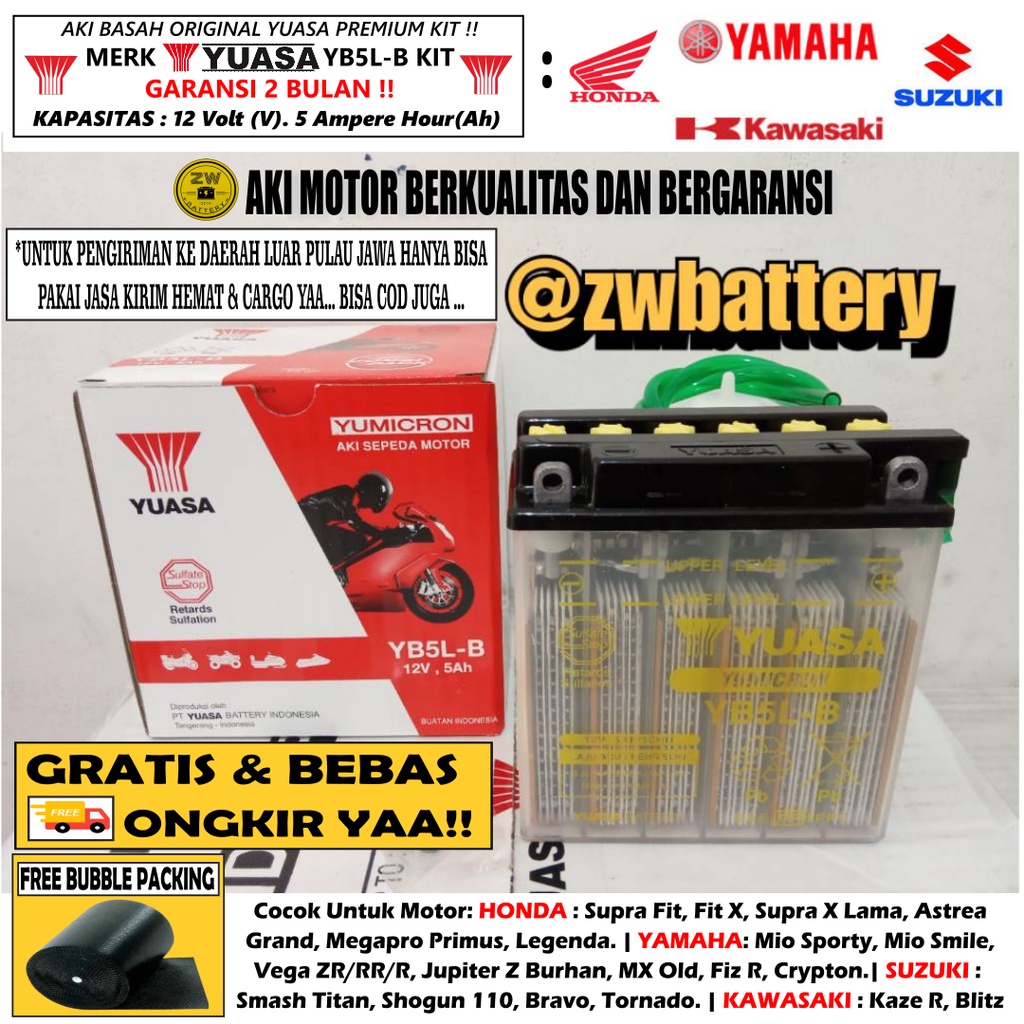 AKI  MOTOR MIO SPORTY, MIO SMILE, VEGA ZR, JUPITER Z BURHAN YB5L-B YUASA ORI