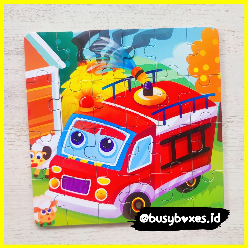 Busyboxes.id Mainan anak edukasi anak 1 2 3 tahun laki laki perempuan mainan edukasi Montessori puzzle jigsaw 3d kayu  kendaraan transportasi  seri -  pemadam kebakaran  24 keping